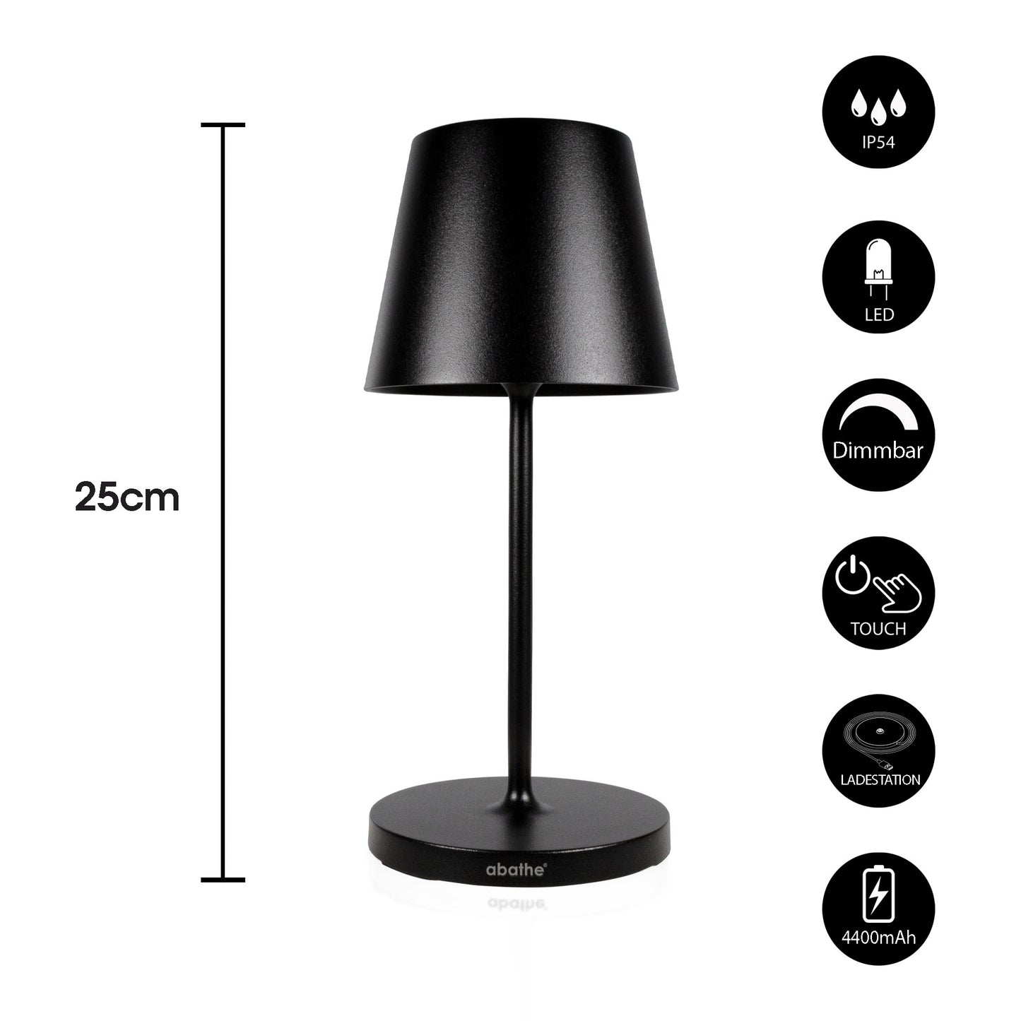 abathe LED-Akku Tischleuchte "round" schwarz mit Ladestation