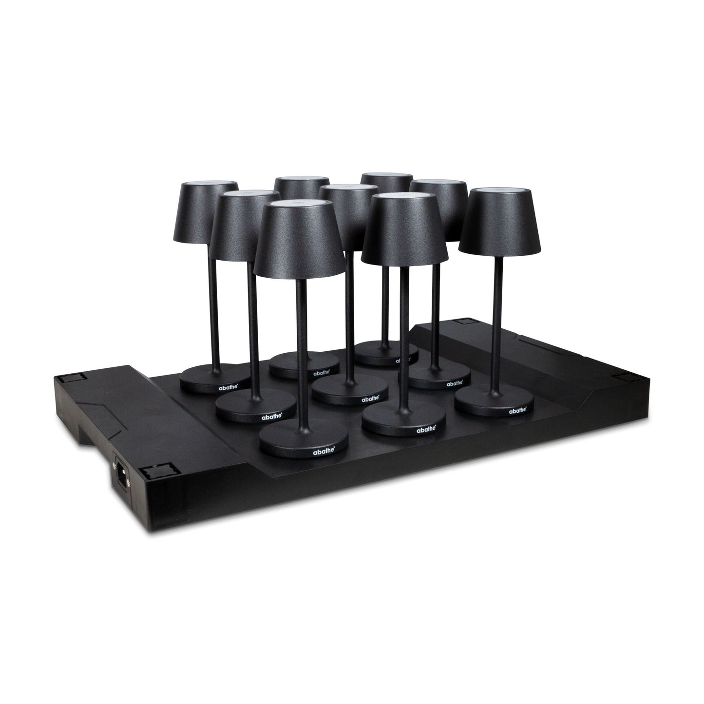 9 Stück abathe LED-Akku Tischleuchten "mini" schwarz mit einer 9-fach Aufladestation