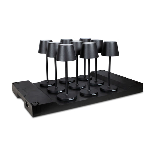 9 Stück abathe LED-Akku Tischleuchten "mini" schwarz mit einer 9-fach Aufladestation