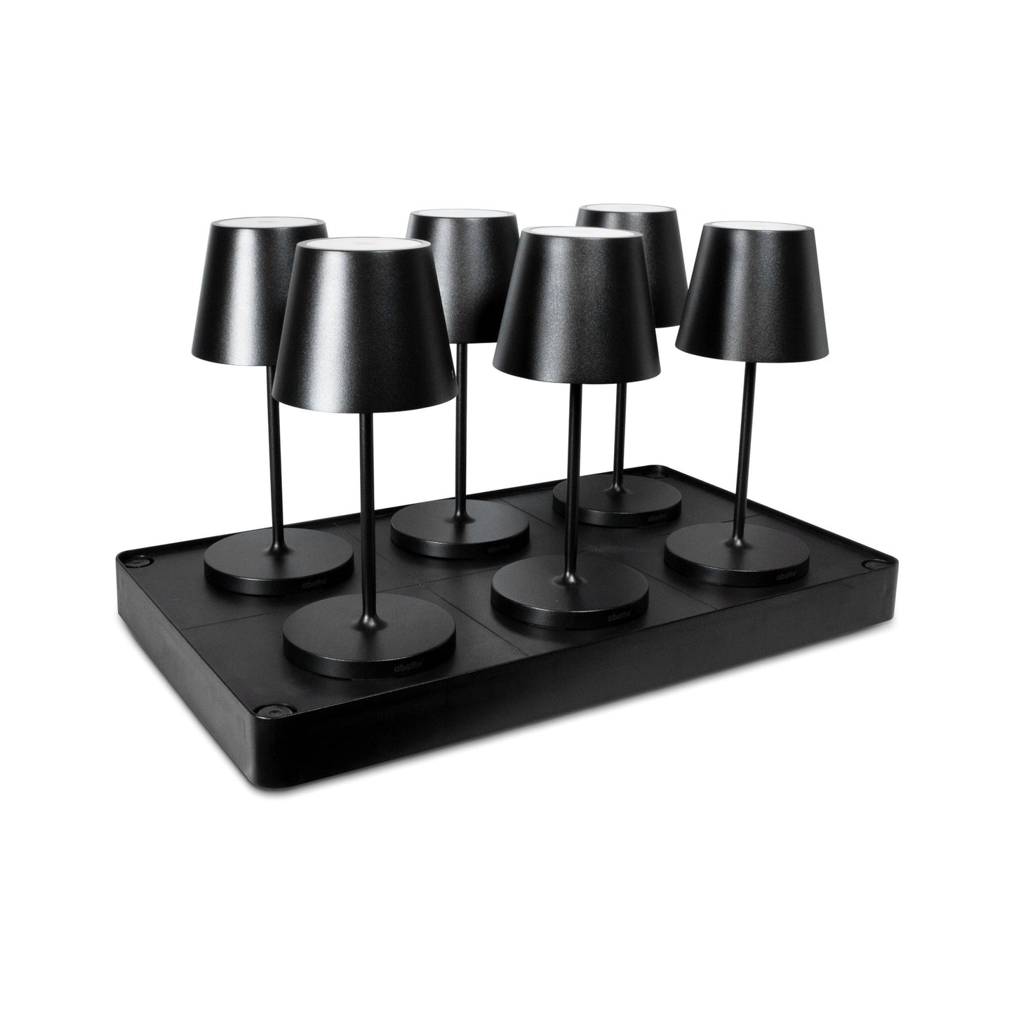 6 Stück abathe LED-Akku Tischleuchten "round" schwarz mit einer 6-fach Aufladestation