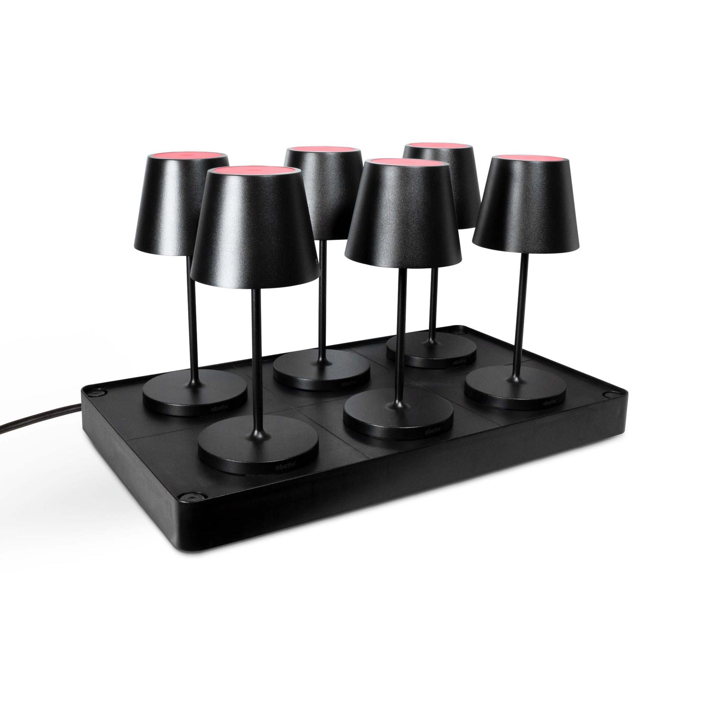 6 Stück abathe LED-Akku Tischleuchten "round" schwarz mit einer 6-fach Aufladestation