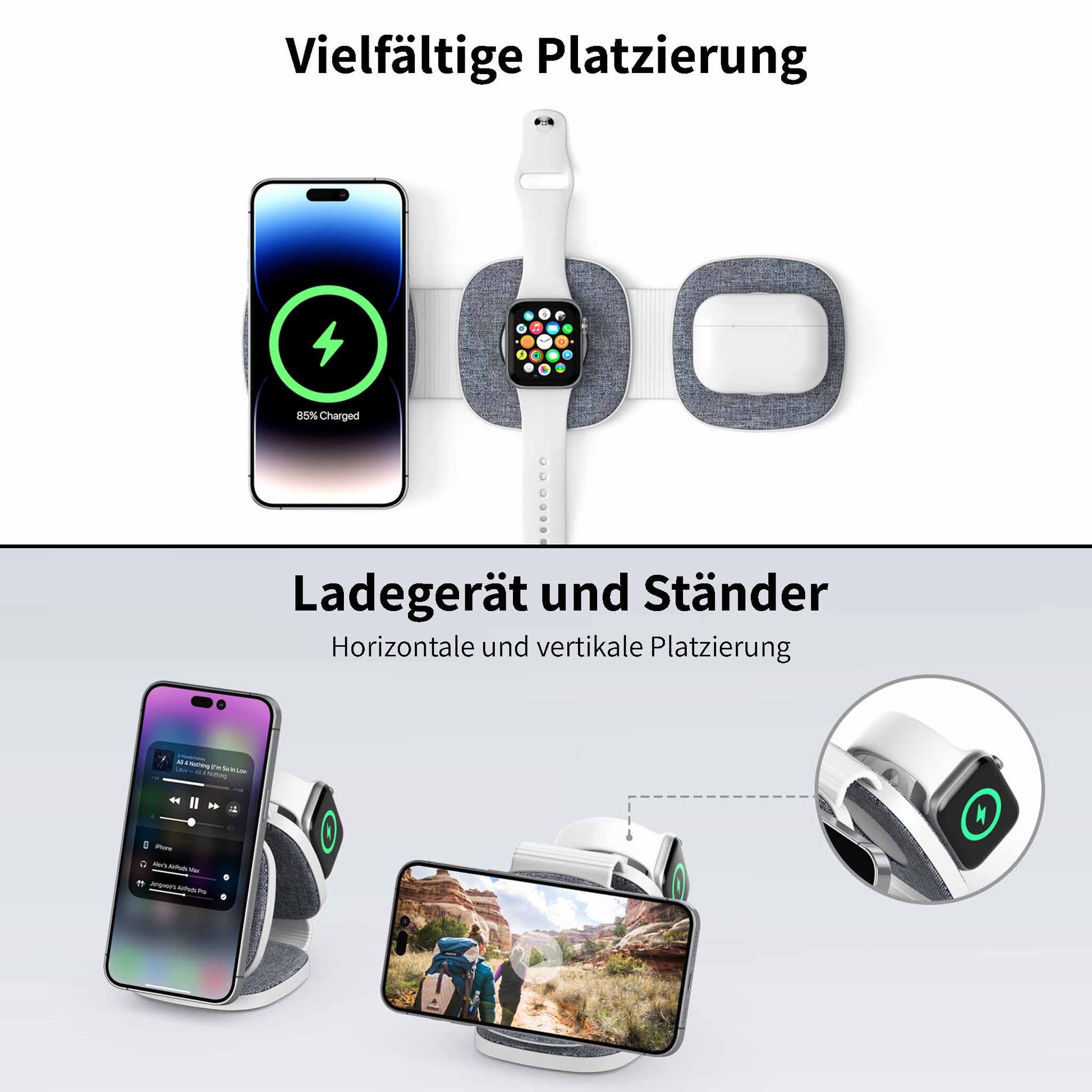 Wireless Charger verschieden einsetzbaer